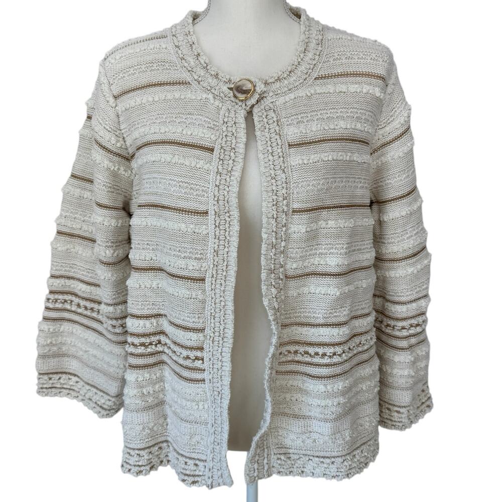 JM Collection Tweed Knit Metallic Striped Cardigan Sweater Coat Size XL